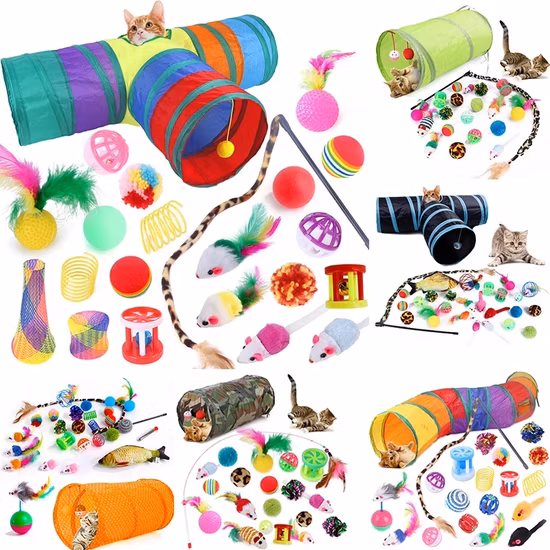 Juguetes para mascotas, bolas con forma de ratón, túnel de juego plegable para gatos y gatitos, divertido palo para gato, suministros para ratón, pez de imitación, accesorios para gatos